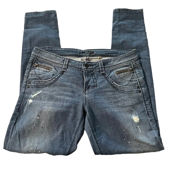 bebe Denim - Bebe Skinny Paint Spattered Distressed Jeans - 31